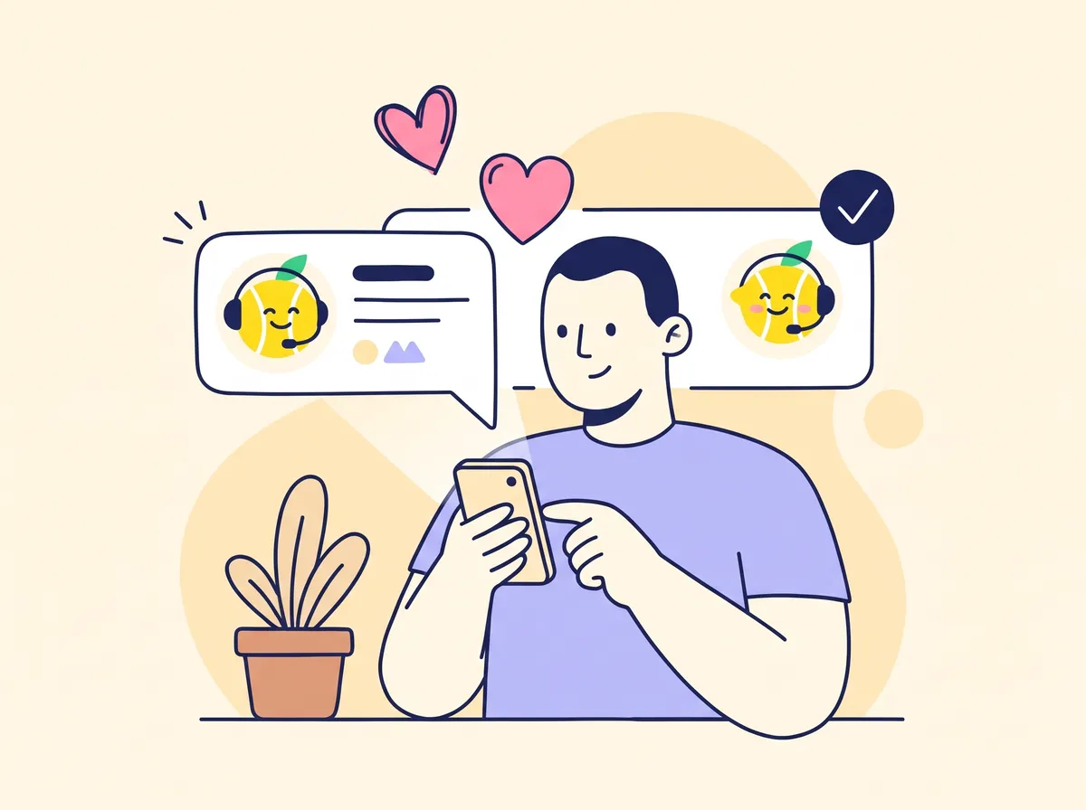 Человек с телефоном переписывается с поддержкой LemonDate